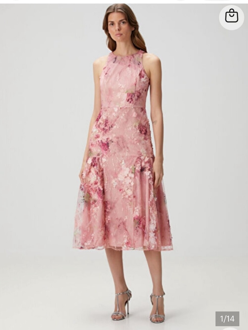 NWT Aidan Mattox blush pink 3d embroidered midi dress fit & flare sparkle